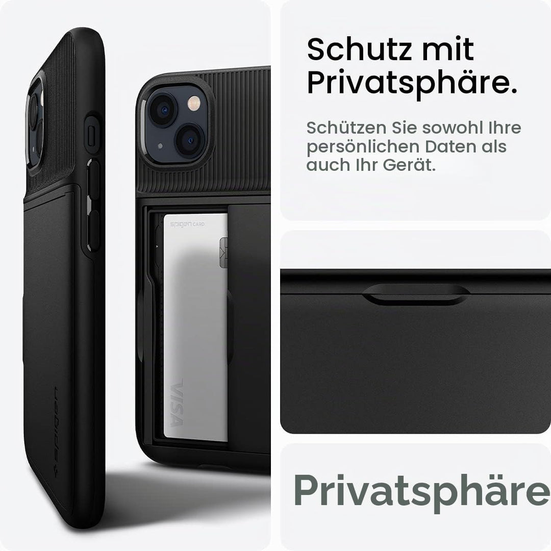 Spigen Slim Armor CS Hülle Kompatibel mit iPhone 13 Kartenfach -Schwarz, Schwarz