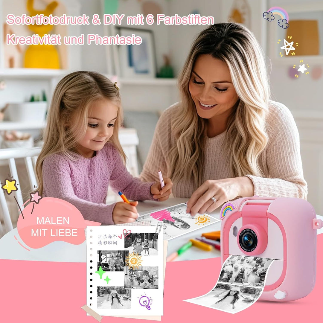 ARNSSIEN Sofortbildkamera Kinder mit 180°-Klappobjektiv, 2,4" 1080P Kinderkamera mit 3 Druckpapier,