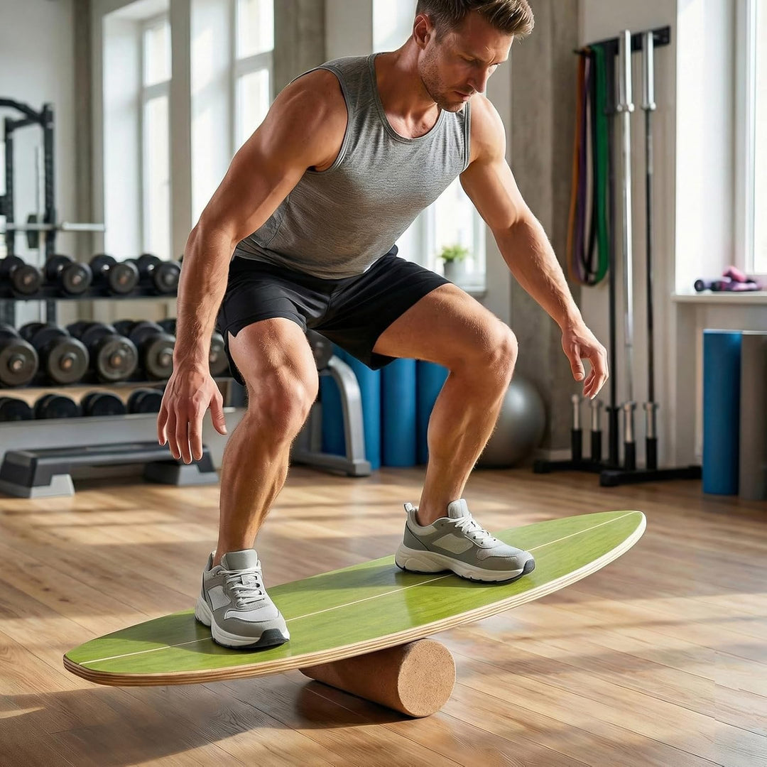 FANTASK Surf Balance Board, Gleichgewichtstrainer mit Korkrolle &amp; Halterung, FSC-Zertifiziert, Stabi