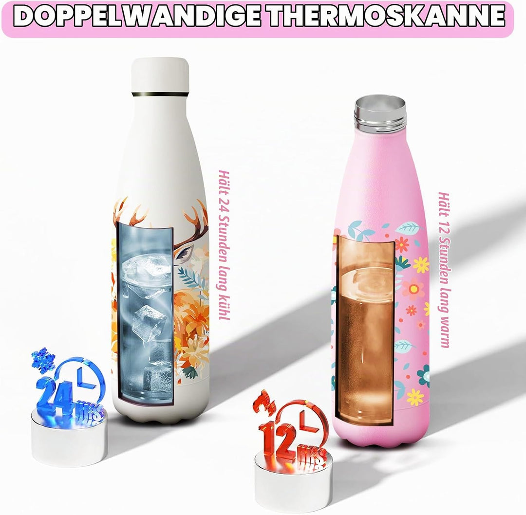 HoneyHolly Edelstahl Trinkflasche, 500ml BPA-frei, Thermosflasche, Isolierflasche Doppelwandige, Was