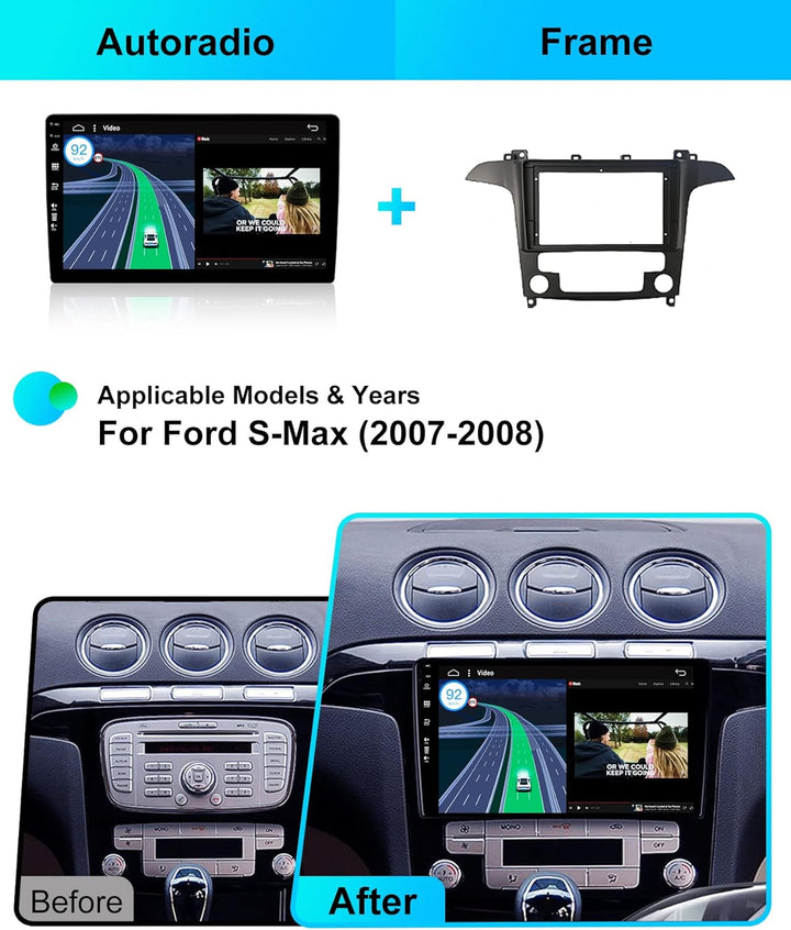 JOYX Android 10 Autoradio mit 2.5D Passt für Ford S-Max 2007-2008 - [2G+32G] - Rückfahrkamera Canbus