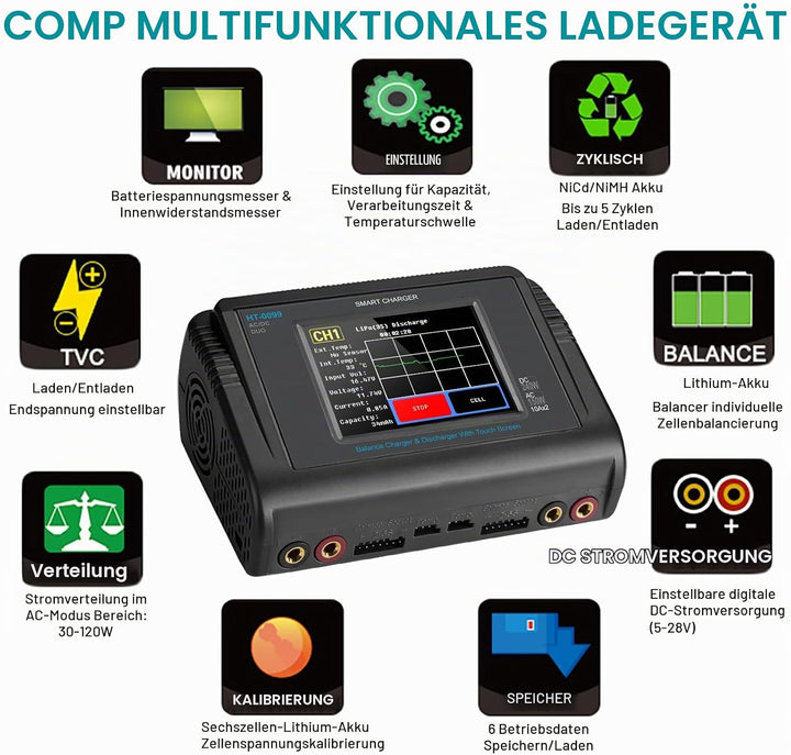 Haisito LiPo Ladegerät, Touchscreen Dual Balance Ladegerät Entlader AC 150W DC 240W 10A für Li-Ionen