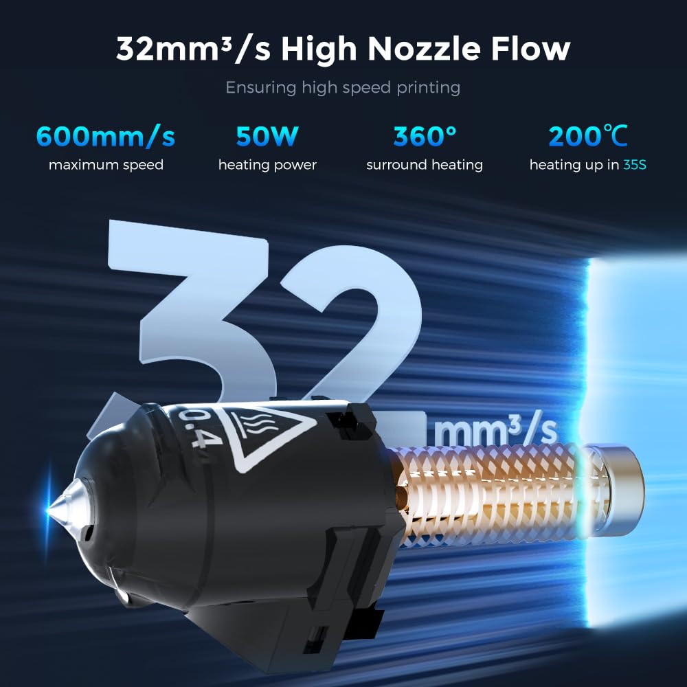 FLASHFORGE Adventurer 5M Düsenbaugruppe, 32mm³/s hoher Durchfluss, 35S Schnell-Heizung 200℃, 3S Schn