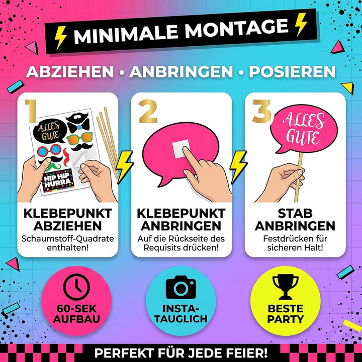 Lustige Geburstagsparty Fotobox Requisiten – 42 Stück – Für 18., 30., 40., 50., 60., 70., 80. & 90.