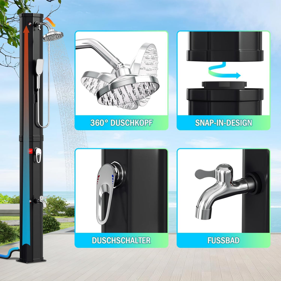 Solardusche 60L Solar Gartendusche warmes Wasser Bis Zu 60°C ohne Stromanschluss Pooldusche Camping
