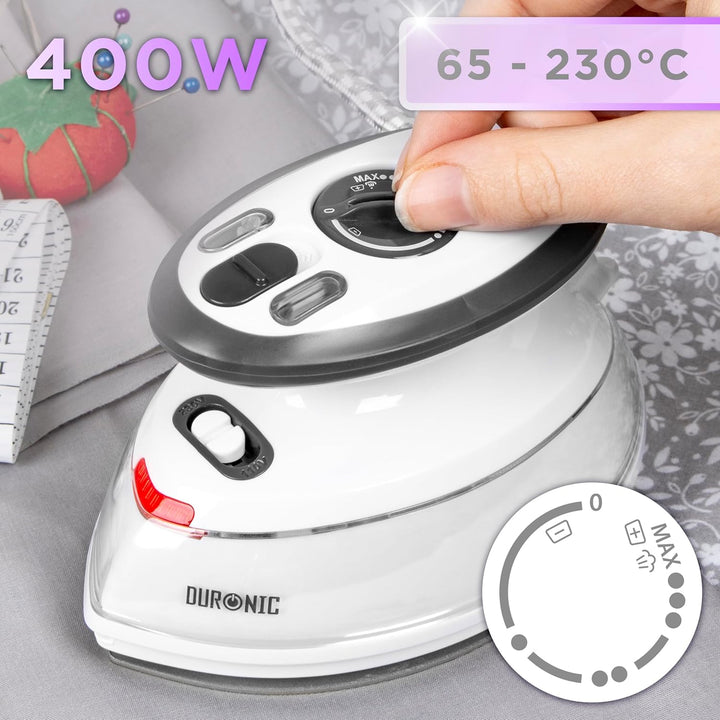 Duronic SI3 WE Mini Reisebügeleisen, 400W Mini Bügeleisen, Dampfbügeleisen 35ml Wassertank, kleines