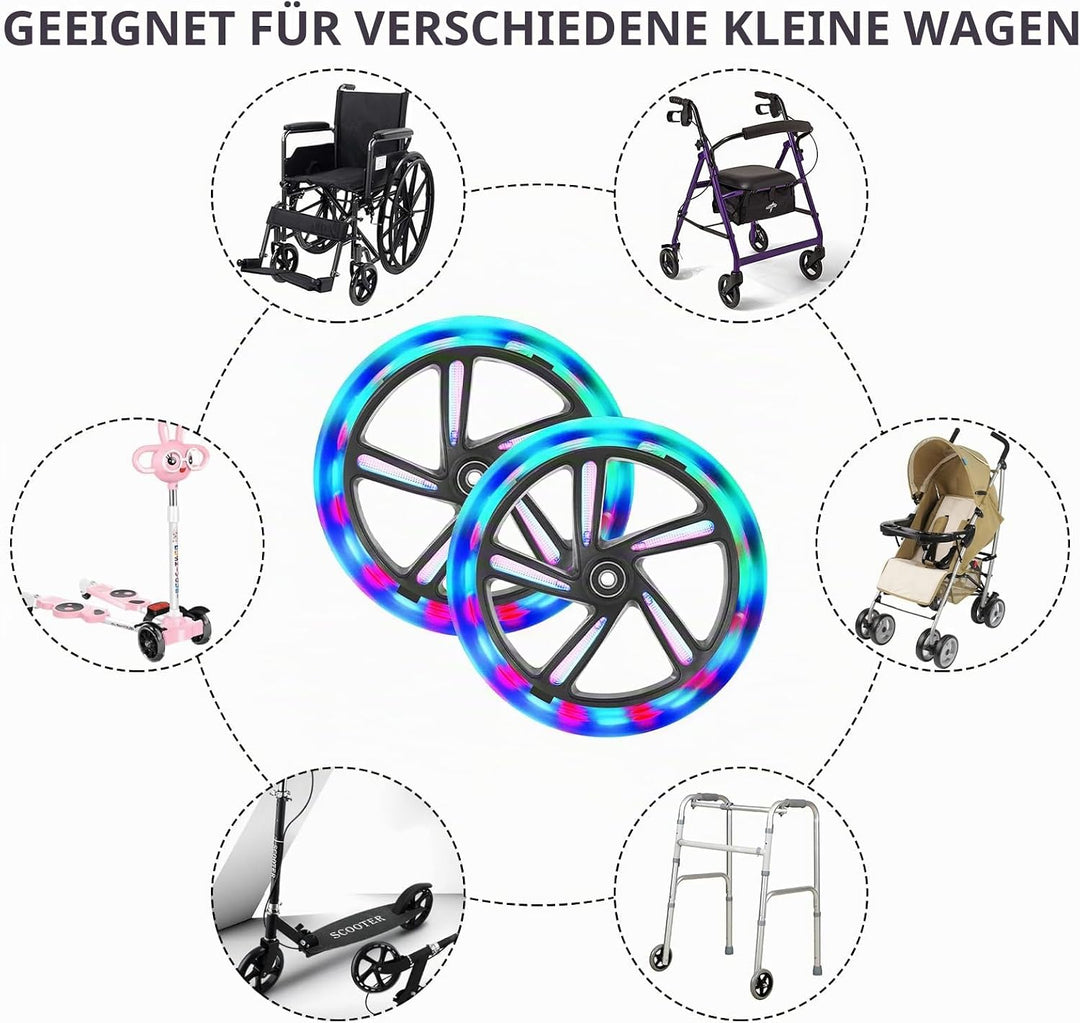 Leuchtende Stunt Scooter Rollen 2 Stück, 200mm LED Scooter Ersatzräder Räder, LED-Lichtrollen Mit AB