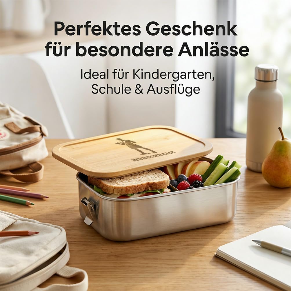 LIEBTASTISCH® Personalisierte Brotdose mit Wunschname - Boxer Kampfstellung Silhouette Gravur - Edel