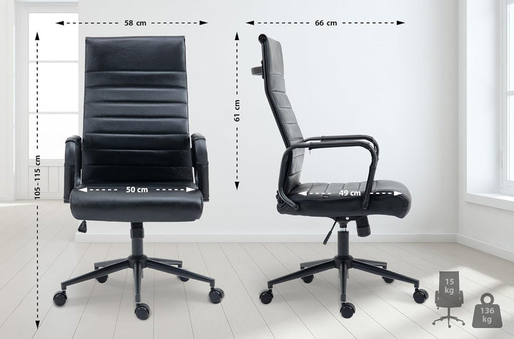 CLP Bürostuhl ergonomisch Kolumbus Echtleder, Schreibtischstuhl höhenverstellbar stufenlos, Drehstuh