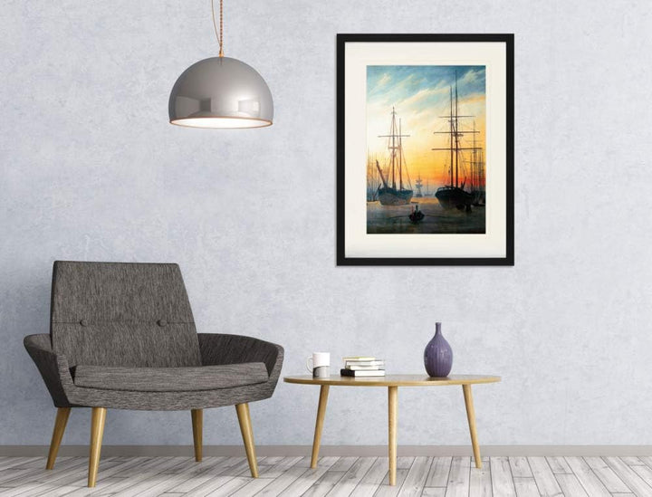 1art1 Caspar David Friedrich Poster Ansicht Eines Hafens, 1815-16 Gerahmtes Bild Mit Edlem Passepart