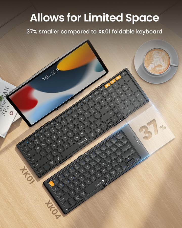 ProtoArc XK04 Faltbare kompakte Tastatur, US Layout tragbare Bluetooth-Tastatur mit PU-Lederbezug, k