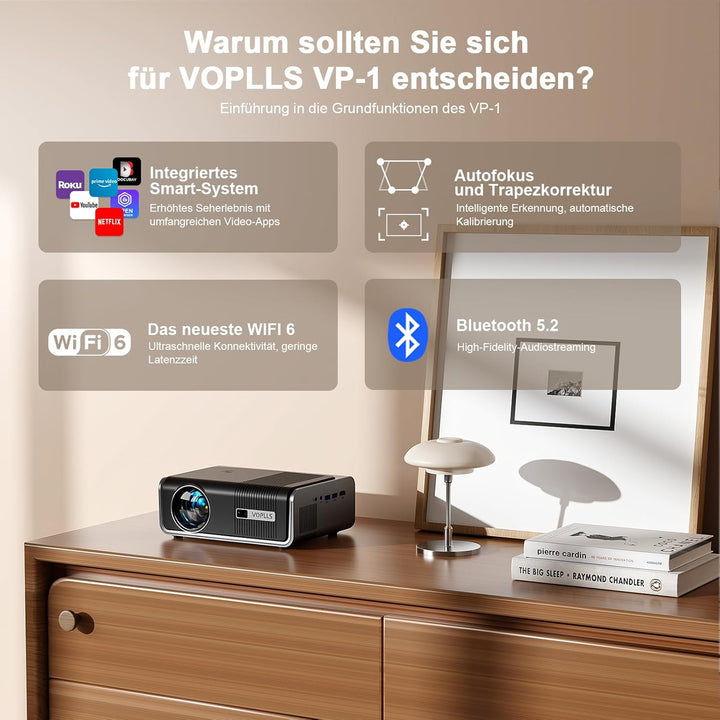 Smart Beamer【Android TV & Autofokus/Keystone 】 Full HD 1080P 23000 Lumen Beamer 4K Unterstützung, VO