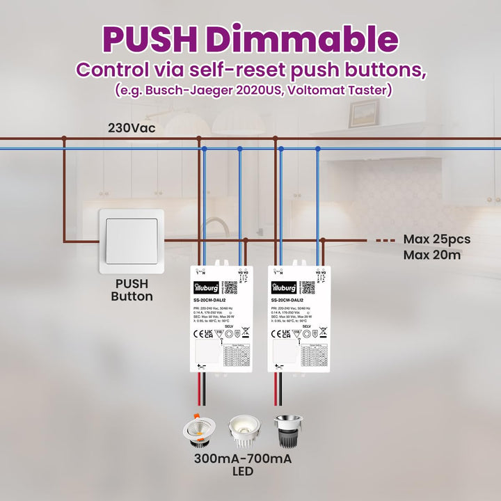 LED Trafo Dimmbar Dali Push 300mA - 700mA Ausgang Einstellbar 20W Flickerfree LED Netzteil Treiber D