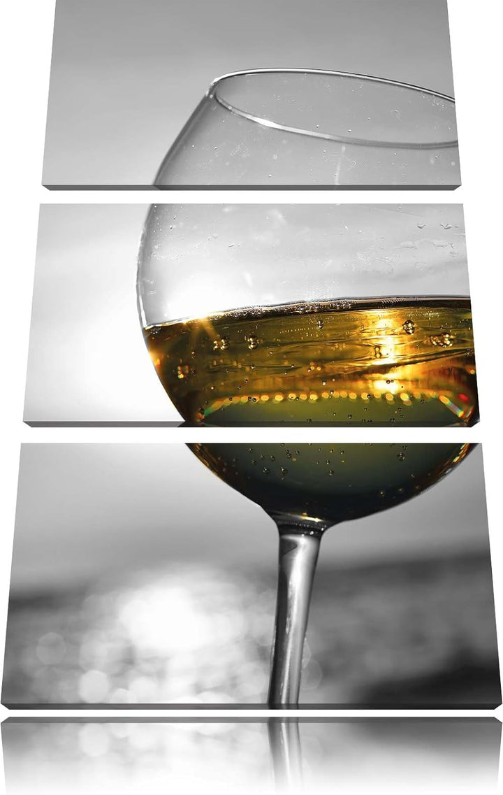 Pixxprint Wein in Gläsern am Meer schwarz/weiss / 3-Teilig/Gesamtmass 120cm Leinwandbild bespannt au