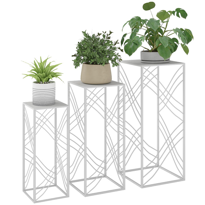 Outsunny 3er-Set Pflanzenständer, 50/60/70 cm hoch Blumenständer, stapelbar Pflanzenregal aus Metall