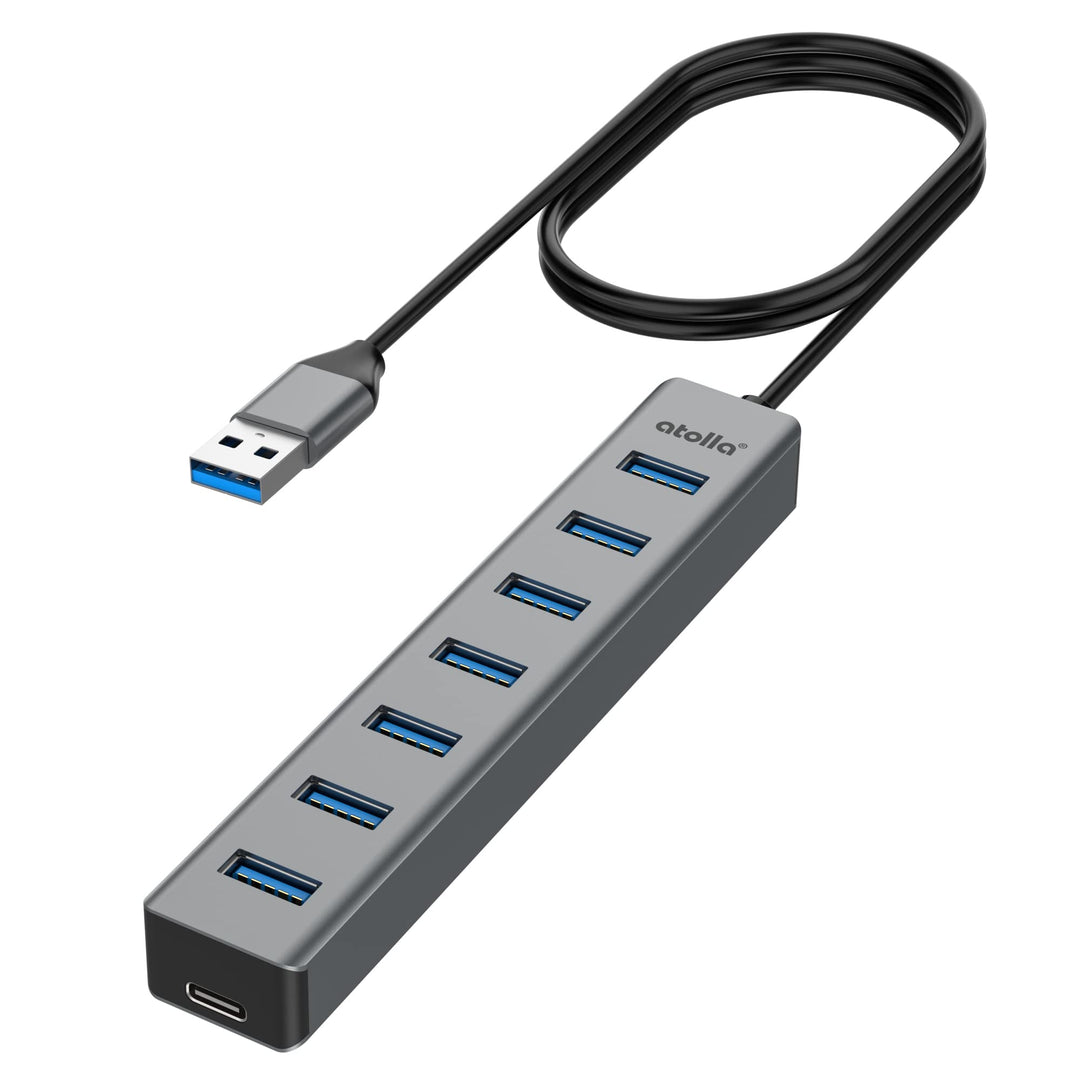 USB Hub 3.0 7-Port mit 100cm Kabel, USB Verteiler Aluminium Hub mit Mehrfach USB3.0 5Gbps Data und 5