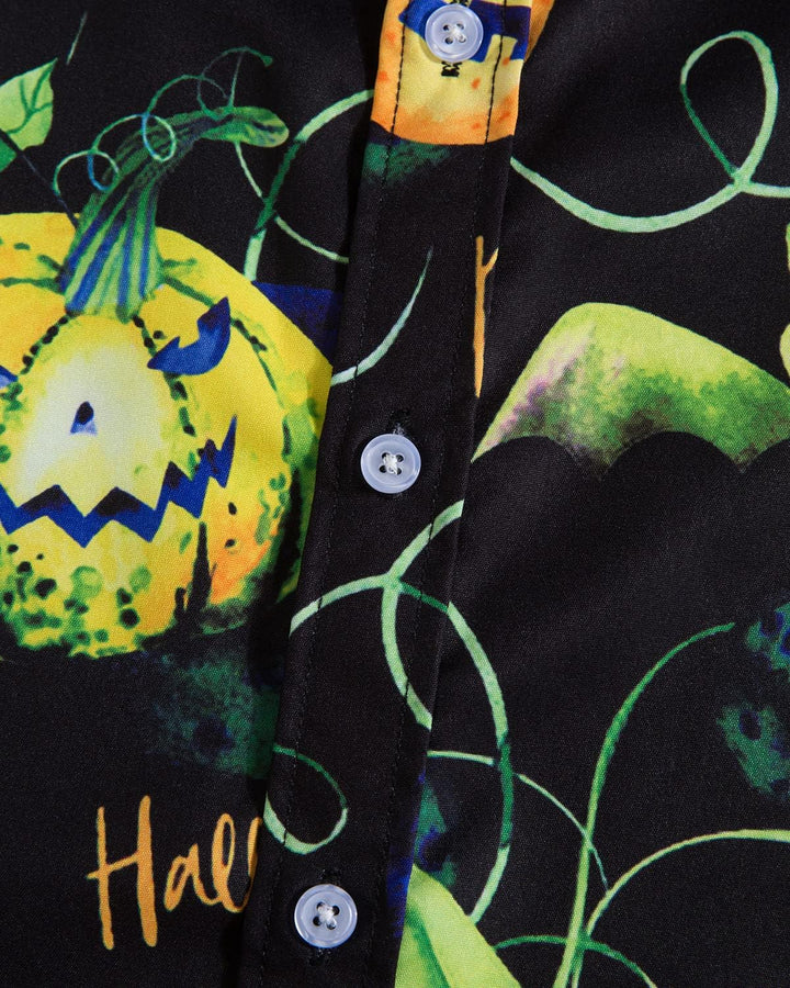 Herren Halloween Hemd Langarm Lustig Funky Kürbis Skull Schädel Druck Kostüm Urlaub Shirt Tops S 204