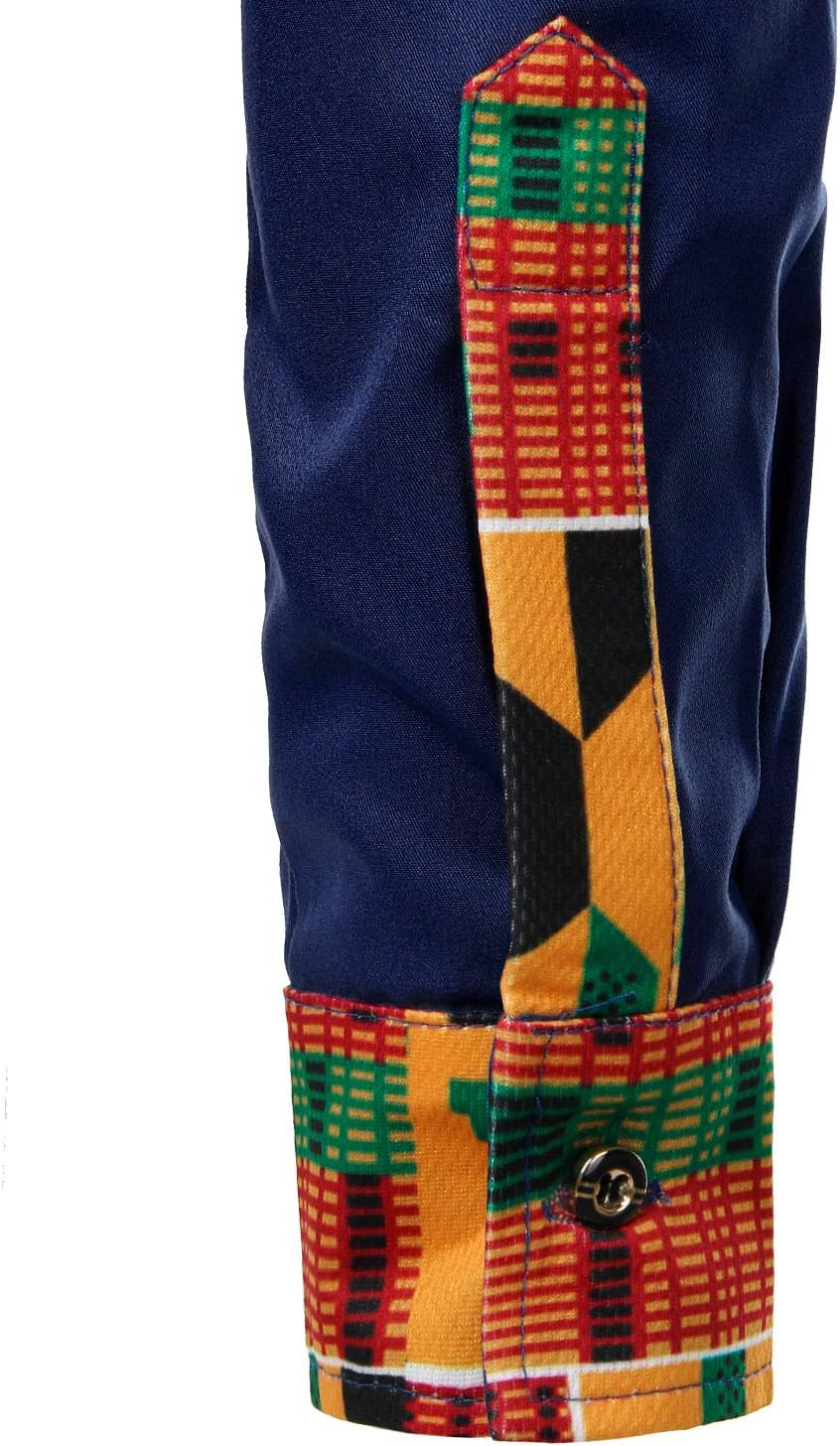 PARKLEES Herren African Tribal Grafik Patchwork Design Slim Fit Langarm Freizeithemd Party Shirt für