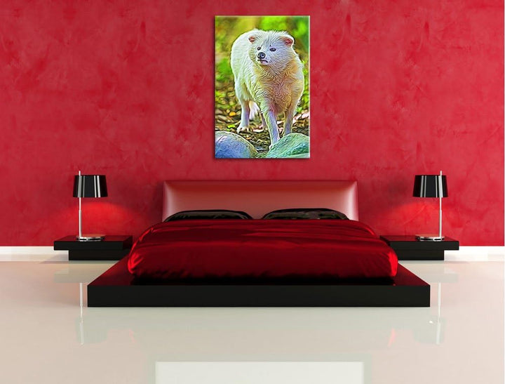 niedlicher Polarfuchs Deluxe Format: 100x70 cm auf Leinwand, XXL riesige Bilder fertig gerahmt mit K