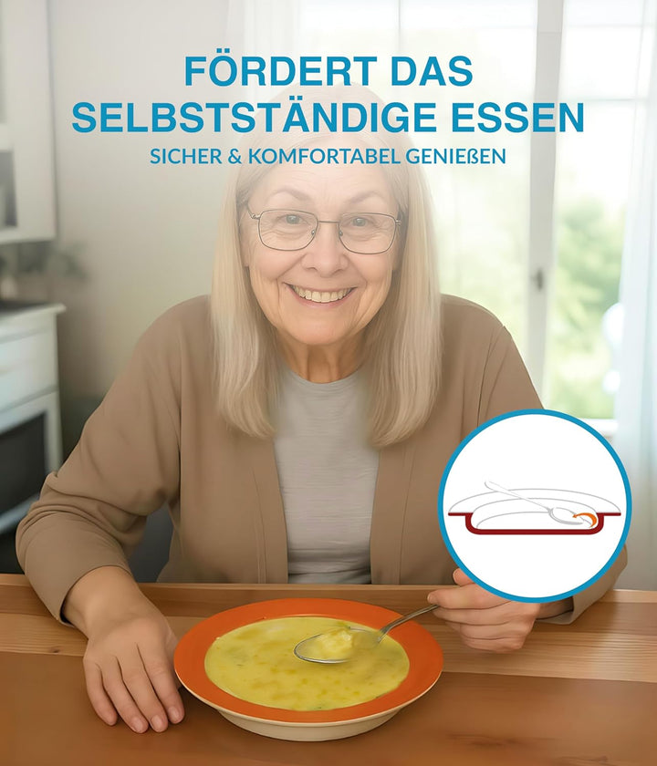 unisonoPLUS Suppenteller Porzellan Orange 22 cm – Mit Schiebekante, rutschfest, spülmaschinen- &amp; mik