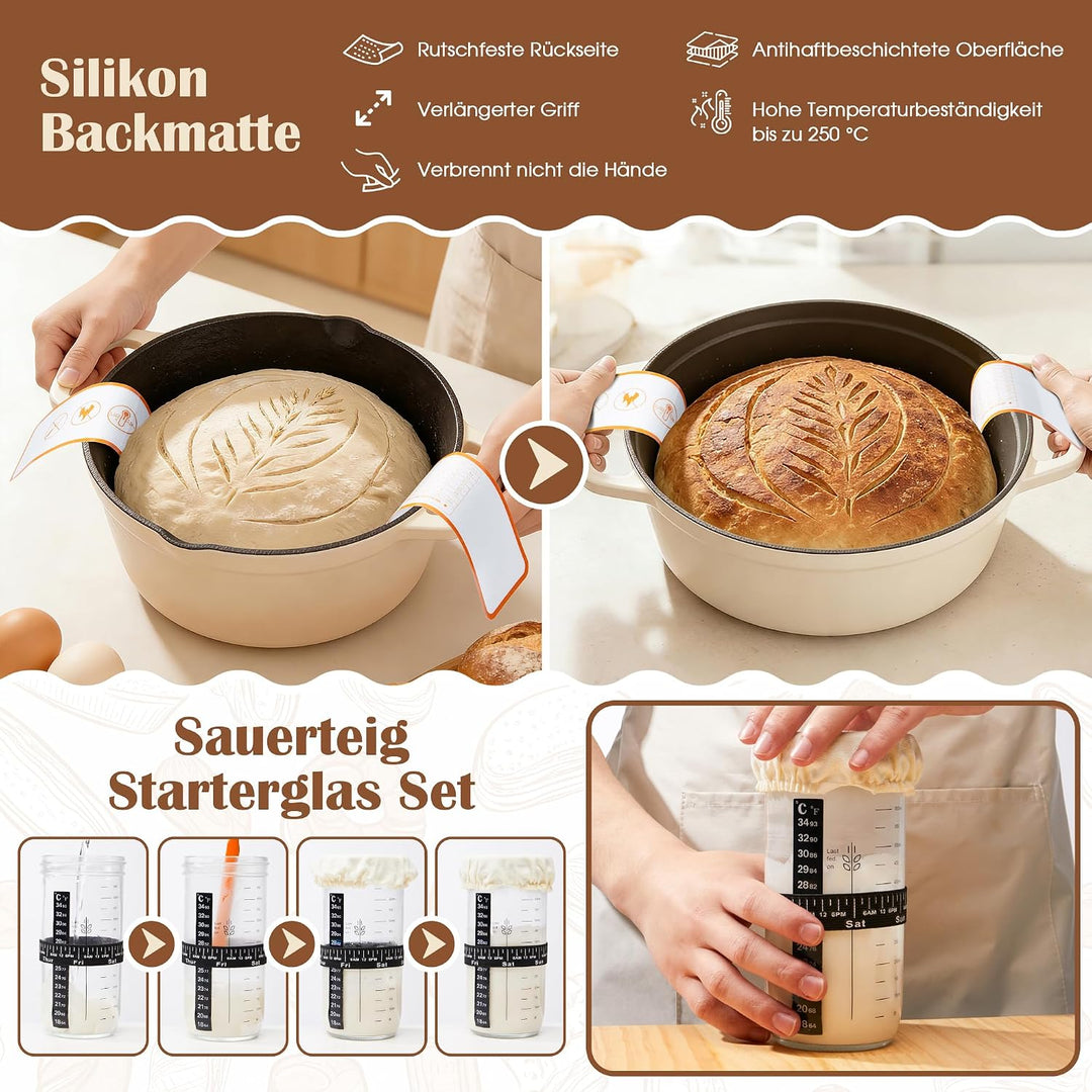 VIcus Sauerteig Starter Set, Gärkörbchen Rund &amp; Oval, Brotbackzubehör Für Sauerteigbrot, Komplettes