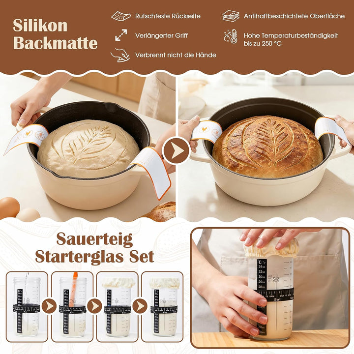 VIcus Sauerteig Starter Set, Gärkörbchen Rund &amp; Oval, Brotbackzubehör Für Sauerteigbrot, Komplettes
