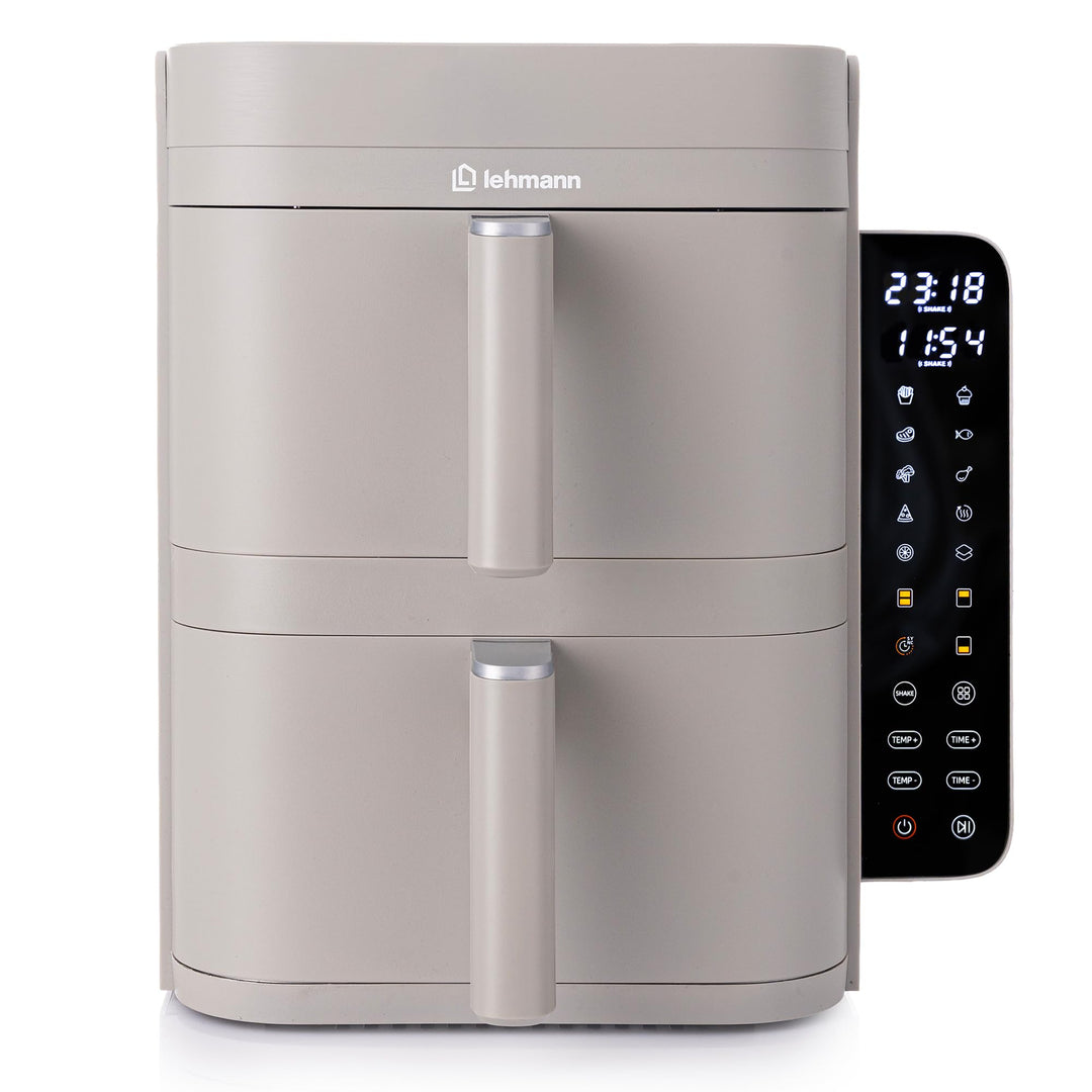 LEHMANN Heissluftfritteuse 2 Kammern XXL, 12 L, 2 vertikale Schubladen, 40-230°C, Antihaftbeschichtu