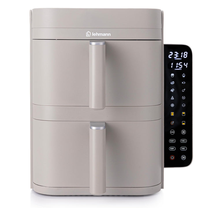LEHMANN Heissluftfritteuse 2 Kammern XXL, 12 L, 2 vertikale Schubladen, 40-230°C, Antihaftbeschichtu