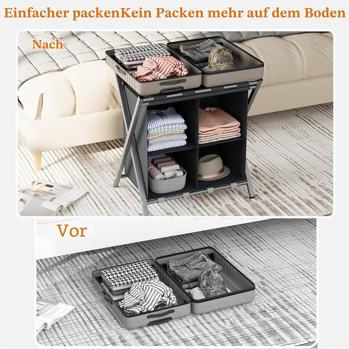 Kofferständer, Gepäckablage, Kofferständer Klappbar, Kofferstände mit Ablagefächern, Kofferbock Koff
