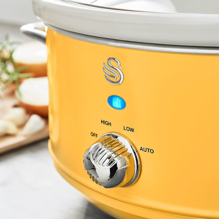 Swan Retro SF17021YELN Slow Cooker 3,5L Abnehmbarer Kochbehälter, PFOA- und PTFE-freier Keramischer