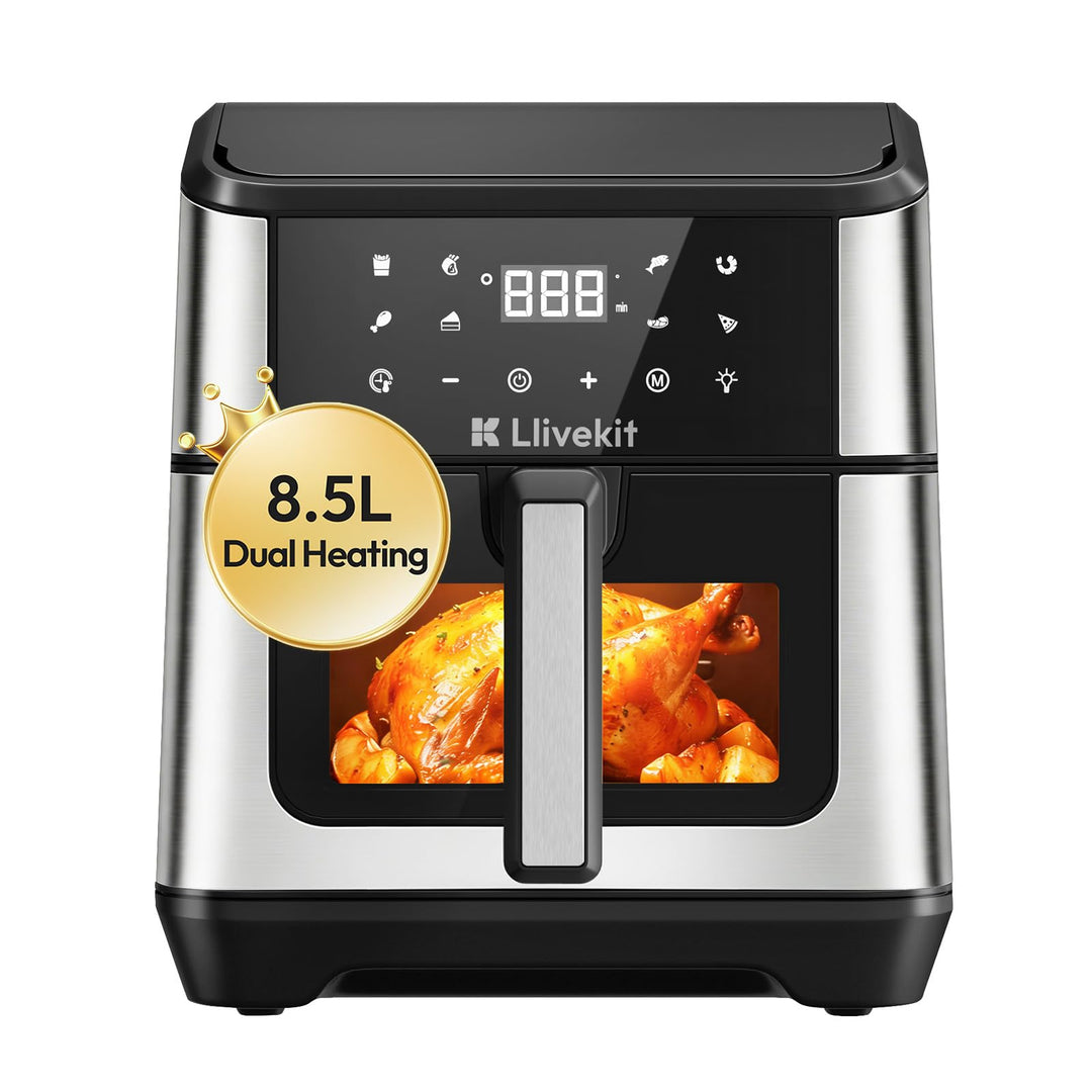 LLIVEKIT Heissluftfritteuse XXL 8,5L mit Doppelheizquelle, Airfryer mit 360° Heissluftzirkulation, 9