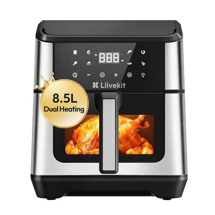 LLIVEKIT Heissluftfritteuse XXL 8,5L mit Doppelheizquelle, Airfryer mit 360° Heissluftzirkulation, 9