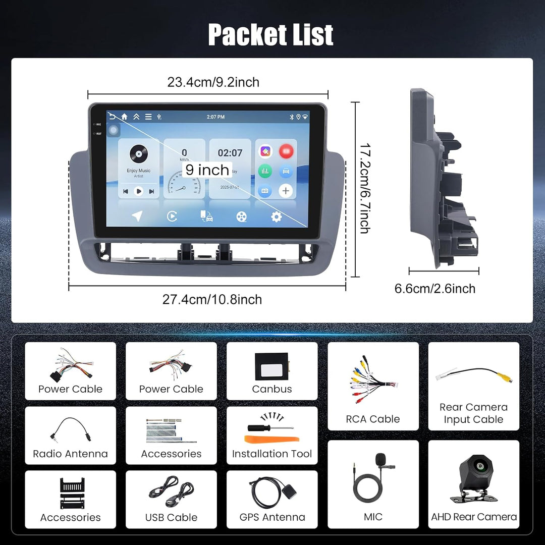 Hikity 4+64G Android 15 Autoradio für Seat Ibiza 2012-2015, 9" Bildschirmradio mit Wireless CarPlay