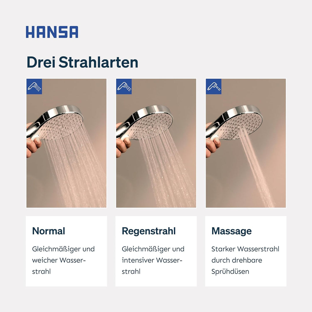 HANSA VIVA Breiter Duschkopf mit 3 Strahlarten I Handbrause Dusche | Dreistrahlig mit Druckknopf Ums
