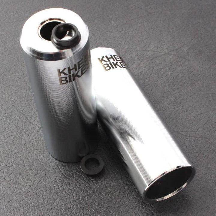 KHEbikes KHE CNC PRO BMX Pegs 10mm 14mm Silber Chrom 492g mit Adapter und Laser Logo