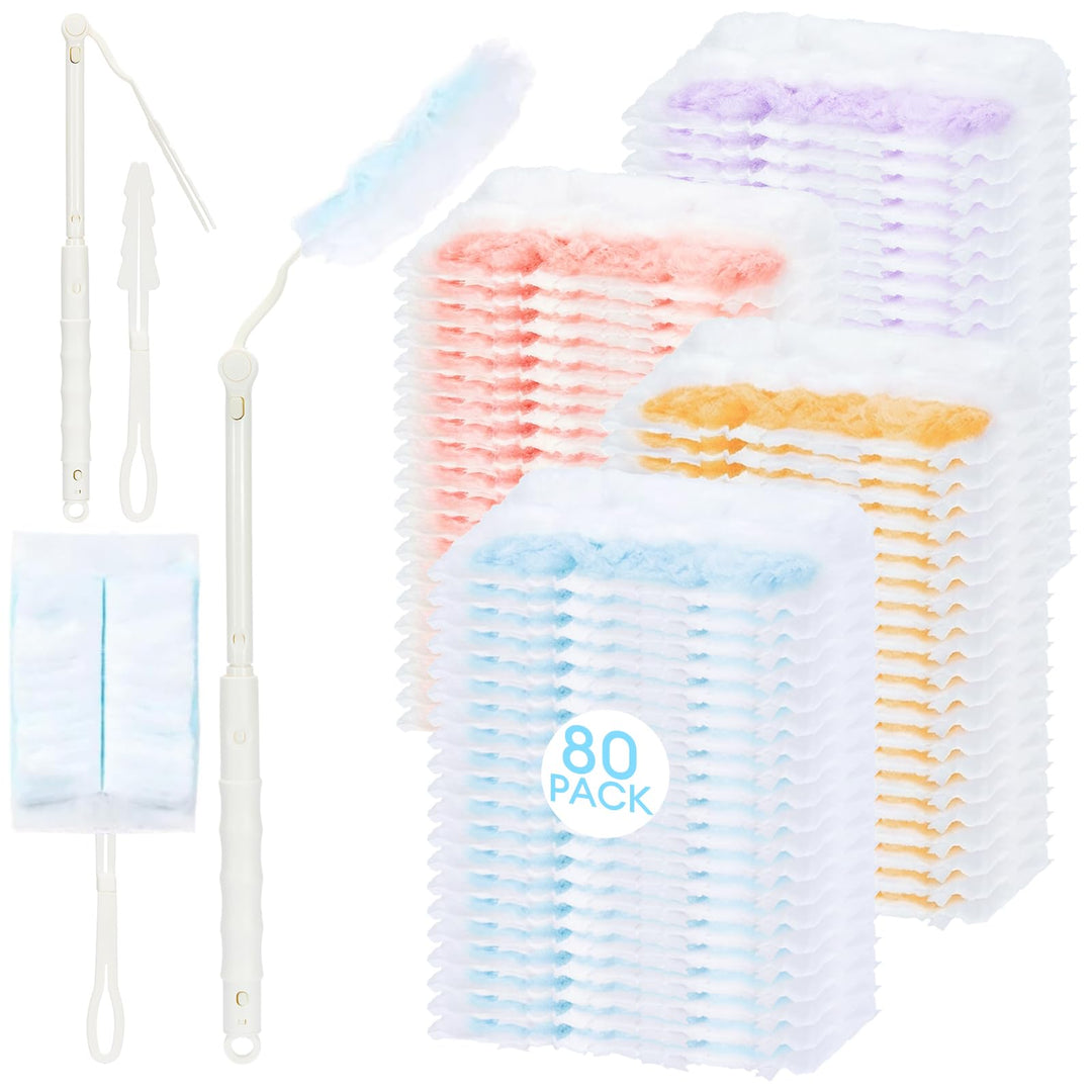 80 Stück für Swiffer Staubmagnet Nachfüllpack, Duster Staubwedel mit 1 Handgriff, 1 Teleskopstange,