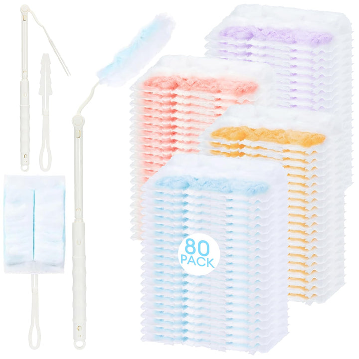 80 Stück für Swiffer Staubmagnet Nachfüllpack, Duster Staubwedel mit 1 Handgriff, 1 Teleskopstange,