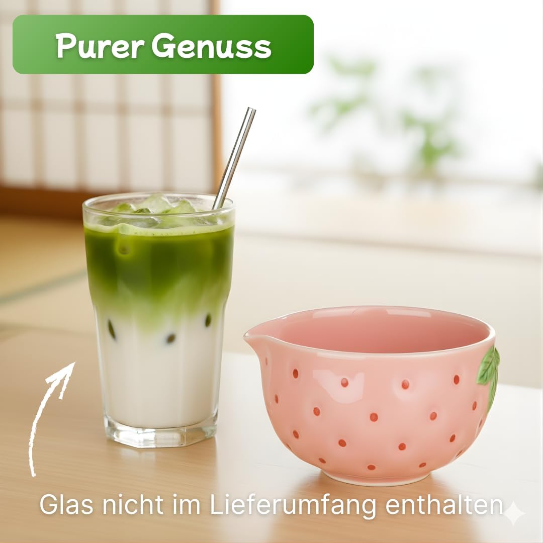 Generisch Matcha Set Erdbeer - Komplettes Set 4-teilig mit Matcha Besen, Matcha Schale - schlichtes