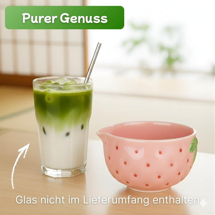 Generisch Matcha Set Erdbeer - Komplettes Set 4-teilig mit Matcha Besen, Matcha Schale - schlichtes