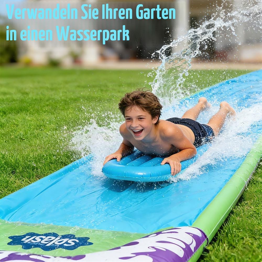Wasserrutsche Garten für Kinder, 15.8ft/480cm Aufblasbare Wasserrutsche mit 2 Bodyboards, Single Was