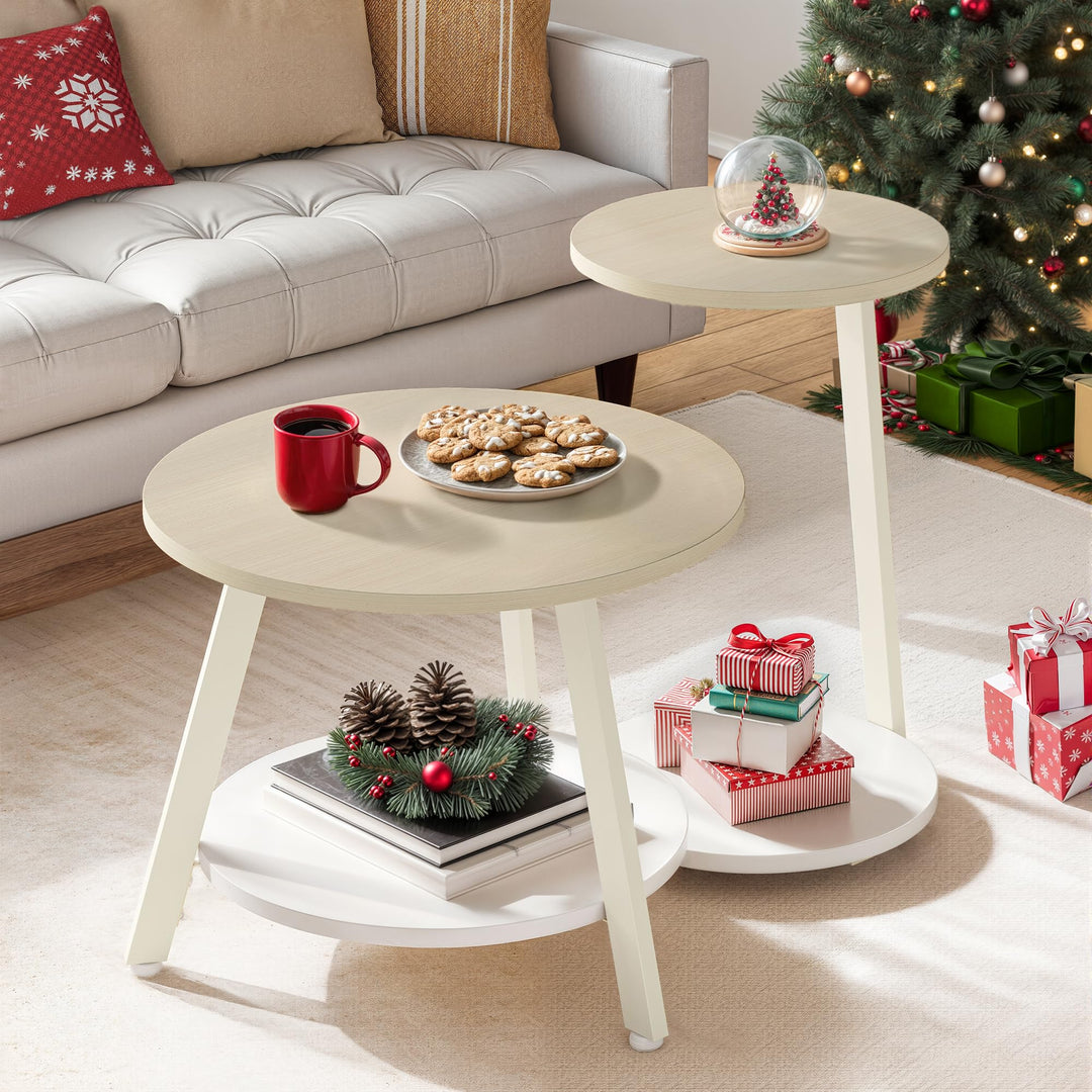 YITAHOME 2er Set Couchtisch Set Rund, Wohnzimmertisch mit Stauraum, Beistelltisch 2er Set Stapelbar