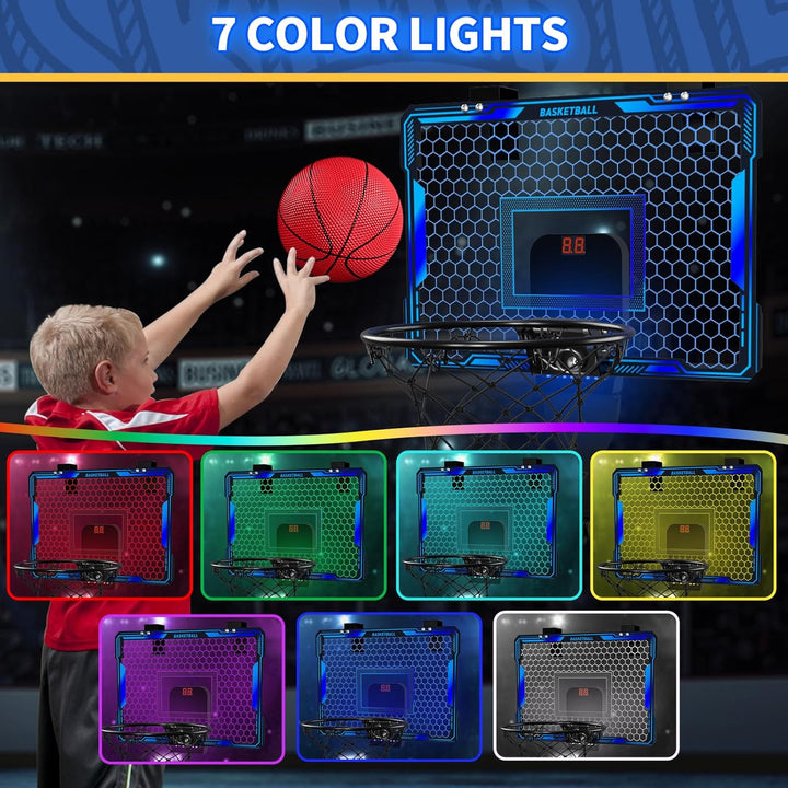 HYES Mini Basketballkorb mit 7 Beleuchtung für Kinder, Basketballkorb mit 3 Modi, Elektronischer Anz