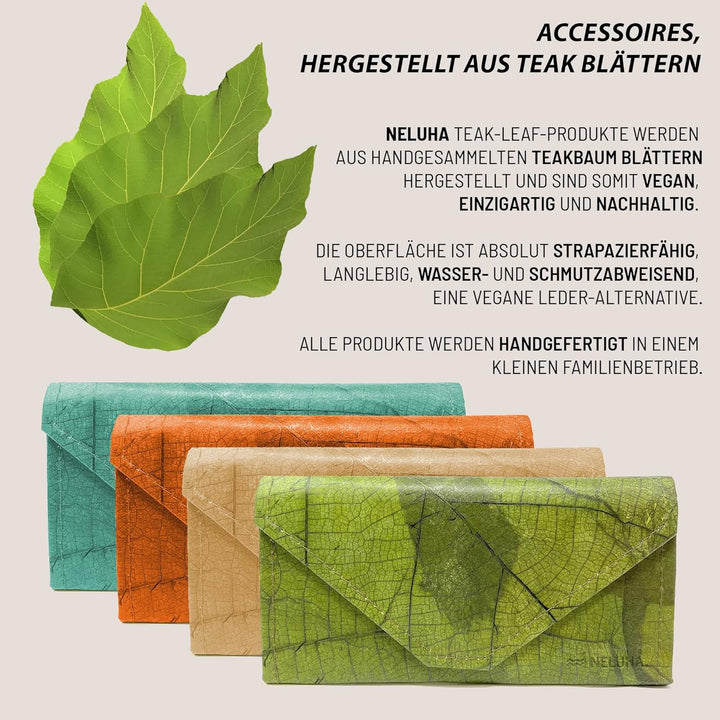 NELUHA Geldbörse Clutch aus Teak Blättern, vegan nachhaltig Leder Alternative - Portemonnaie, Geldbe