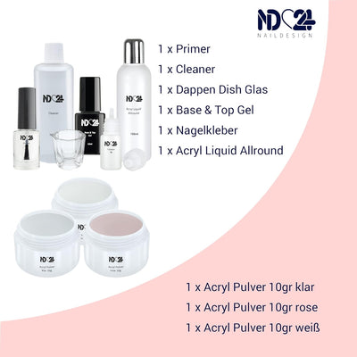 Nagelstudio Starter Set Acryl Studio mit UV Lampe + Acrylpulver Made in Germany und allem Zubehör St