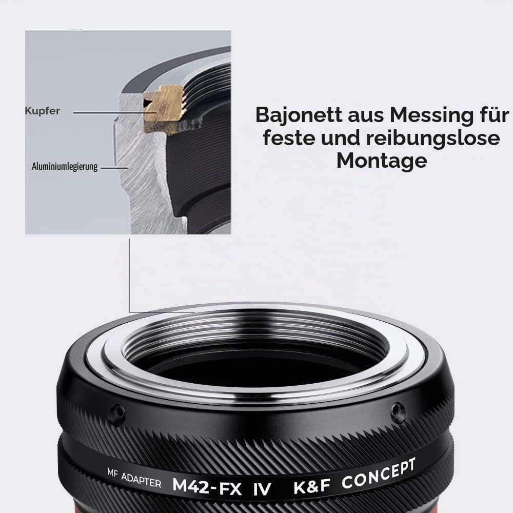 K&amp;F Concept Lens Mount Adapter M42-FX IV Manueller Fokus Kompatibel mit M42 Objektiv und Fujifilm X