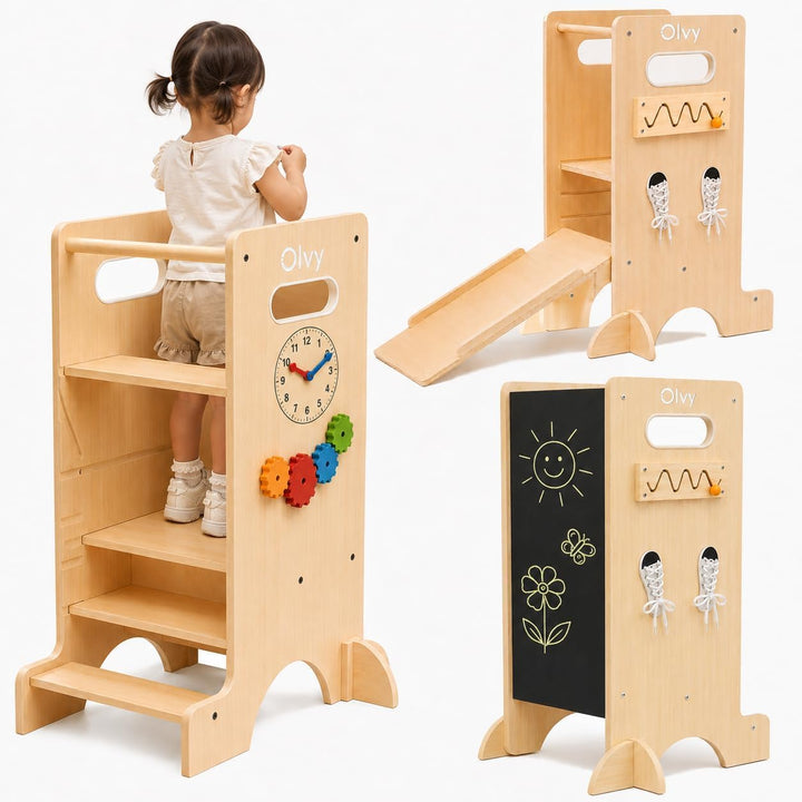 Olvy Montessori Lernturm | Learning Tower Holz für Kinder ab 1 Jahr 4-in-1 Learning Tower, 4-in-1 Le