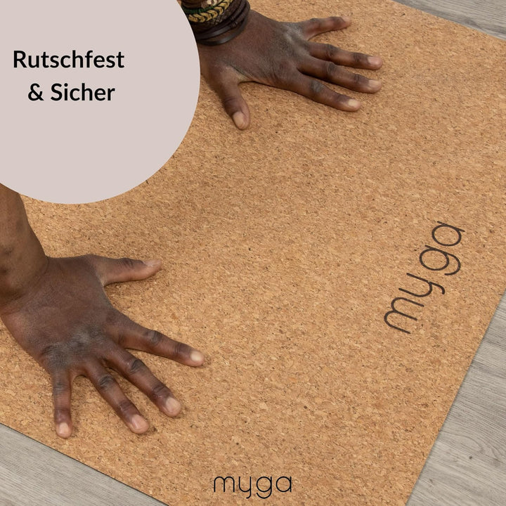 Myga Kork Yogamatte | Rutschfest & Leicht zu tragen – Extra Dünn 2 mm | Ideal für Yoga, Pilates, Med