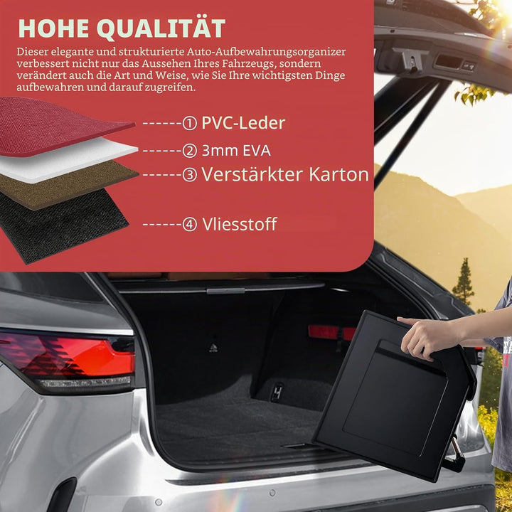 60L Premium Leder Auto Kofferraum Organizer mit Deckel - Stabile Griffe, Multifunktionellem Aufbewah