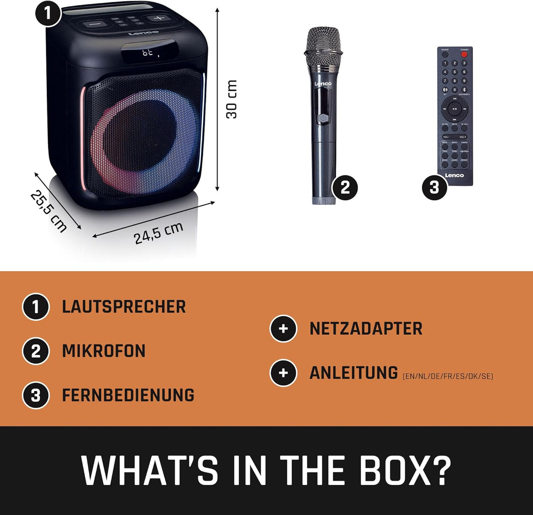Lenco PA-100 Bluetooth PartyBox - Tragbarer Party-Lautsprecher - Bluetooth 5.0 mit TWS - IPX4 - Part