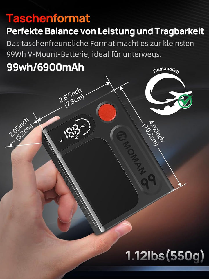 V Mount Akku, Moman Power 99 Touch Mini V-Lock Batterie 99Wh/6900mAh mit Berührungstaste&LED Bildsch
